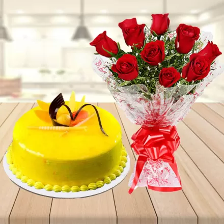 Birthday Flower Gift Combo - Happy Birthday Cake, Flowers and Balloon