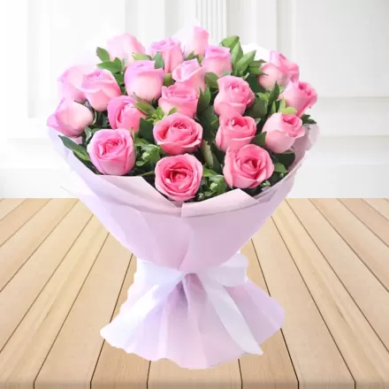 Send Elegant Pink Roses Bouquet with Ferrero Rocher Moment Chocolate Box, Same Day Delivery